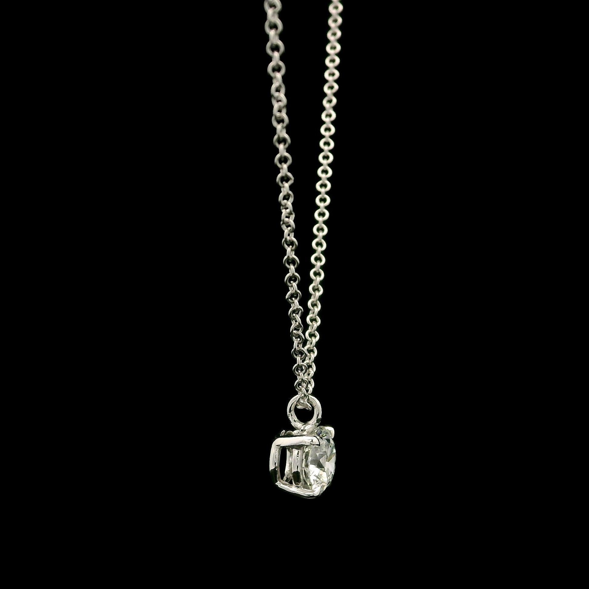New 14k White Gold 0.58ct Round Diamond Solitaire Slide Dainty Pendant Necklace In New Condition For Sale In Montclair, NJ