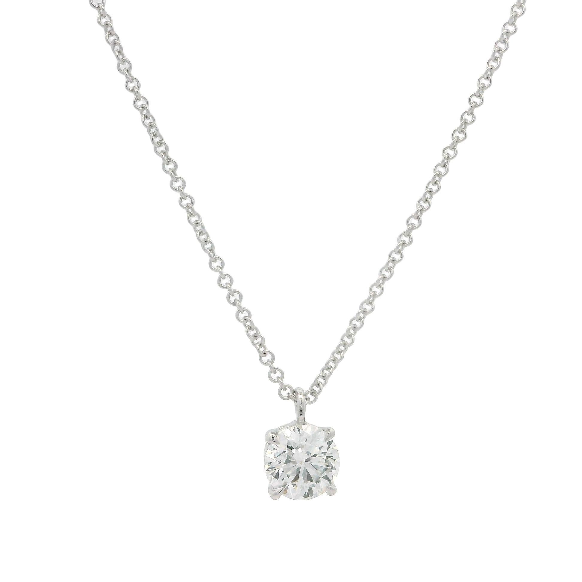 New 14k White Gold 0.58ct Round Diamond Solitaire Slide Dainty Pendant Necklace For Sale 3