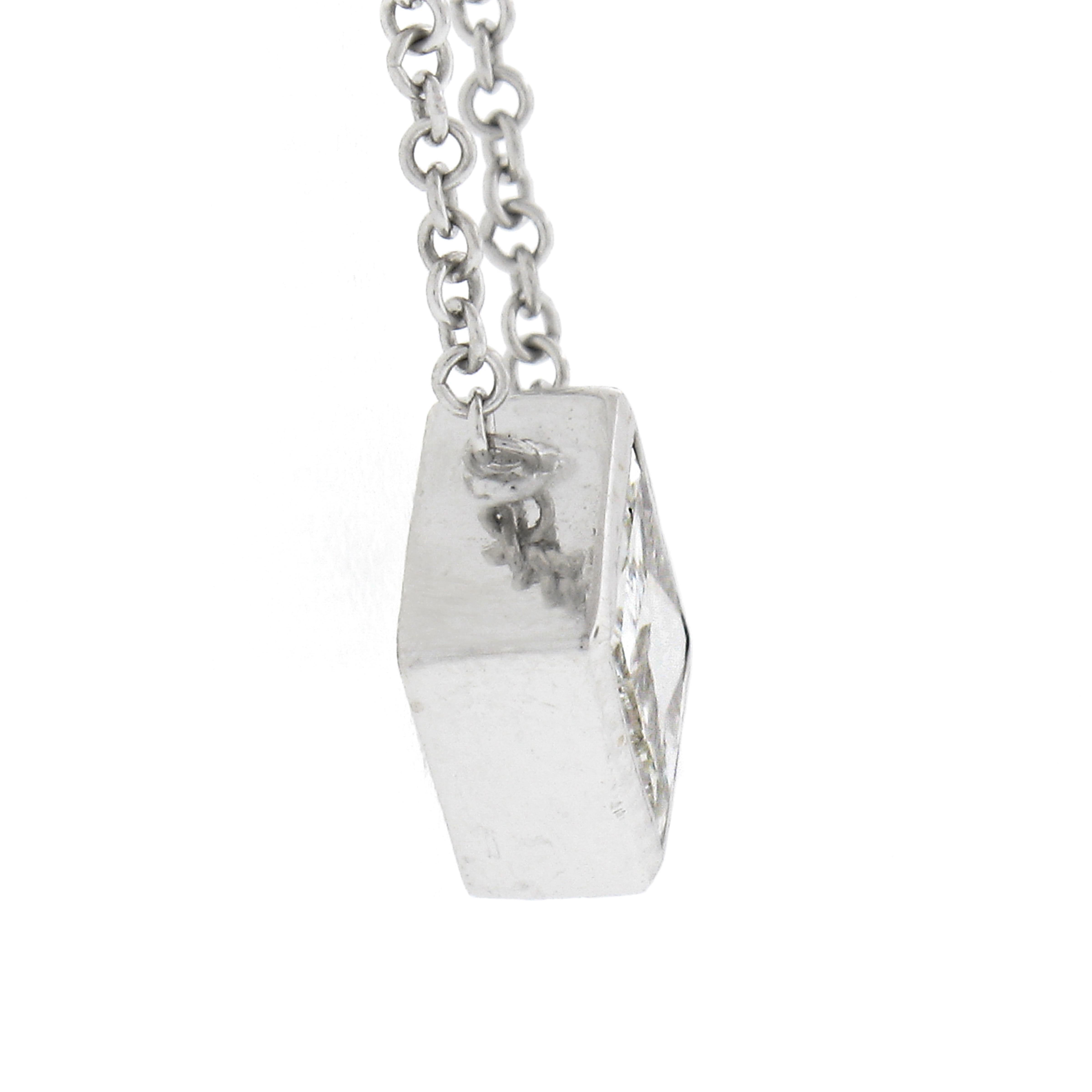 Women's New 14k White Gold 0.59ctw Princess Cut Bezel Diamond Solitaire Pendant Necklace For Sale