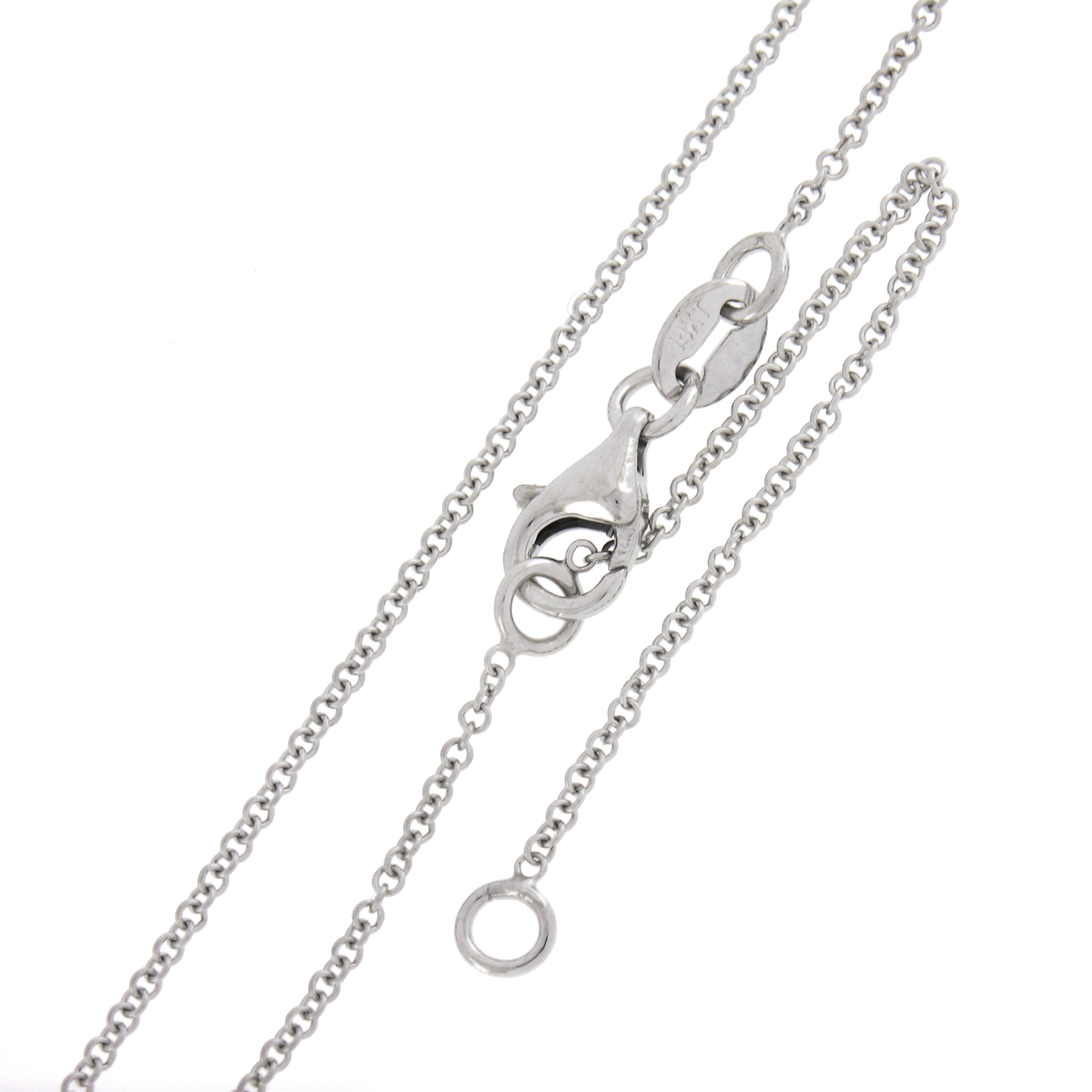 New 14k White Gold 0.59ctw Princess Cut Bezel Diamond Solitaire Pendant Necklace For Sale 3