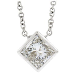 14k Weißgold 0,59 Karat Diamant- Solitär-Halskette mit Prinzessinnenschliff-Anhänger