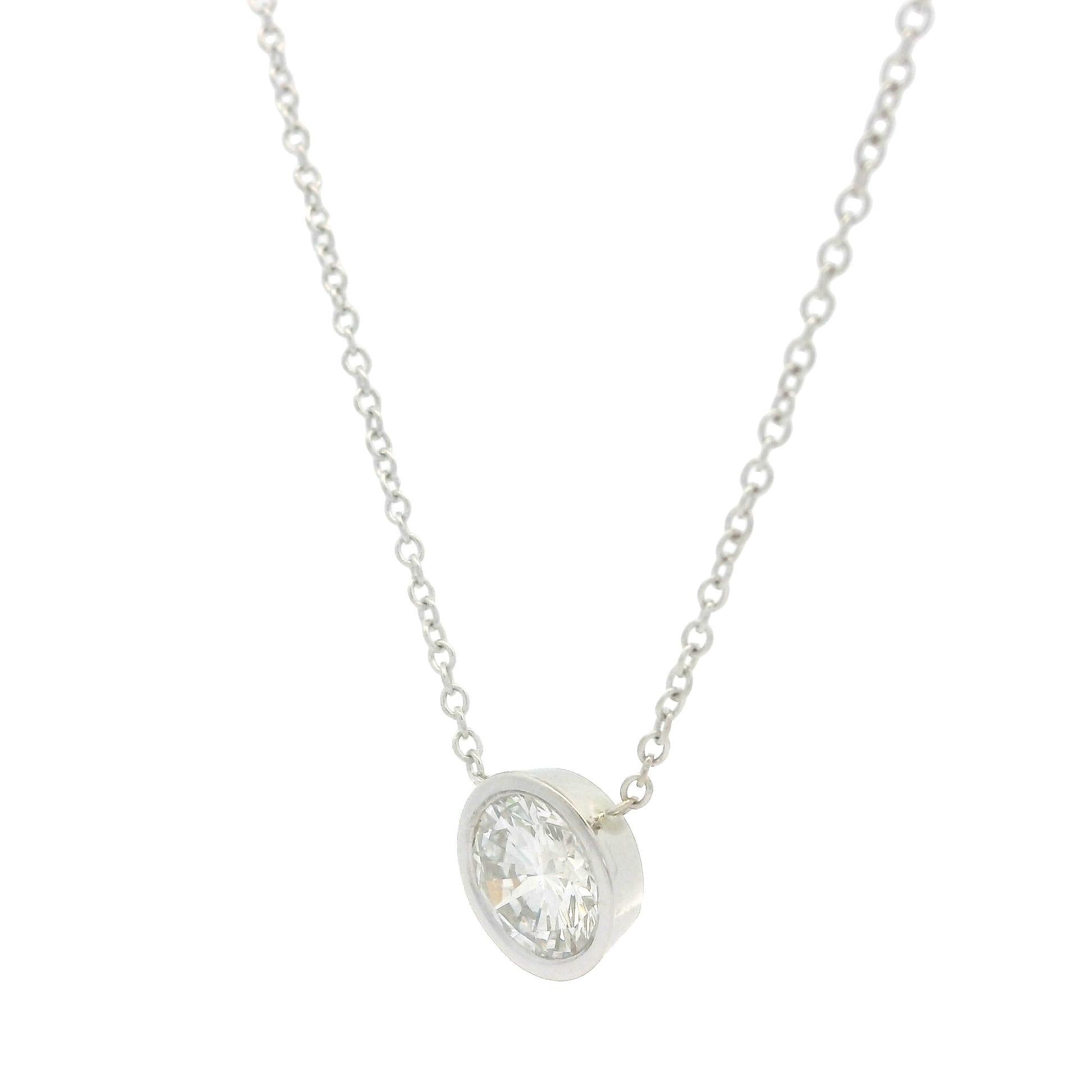 Neu 14k Weißgold 0,60 Karat Lünette Diamant Solitär Anhänger Kette Halskette im Angebot 5