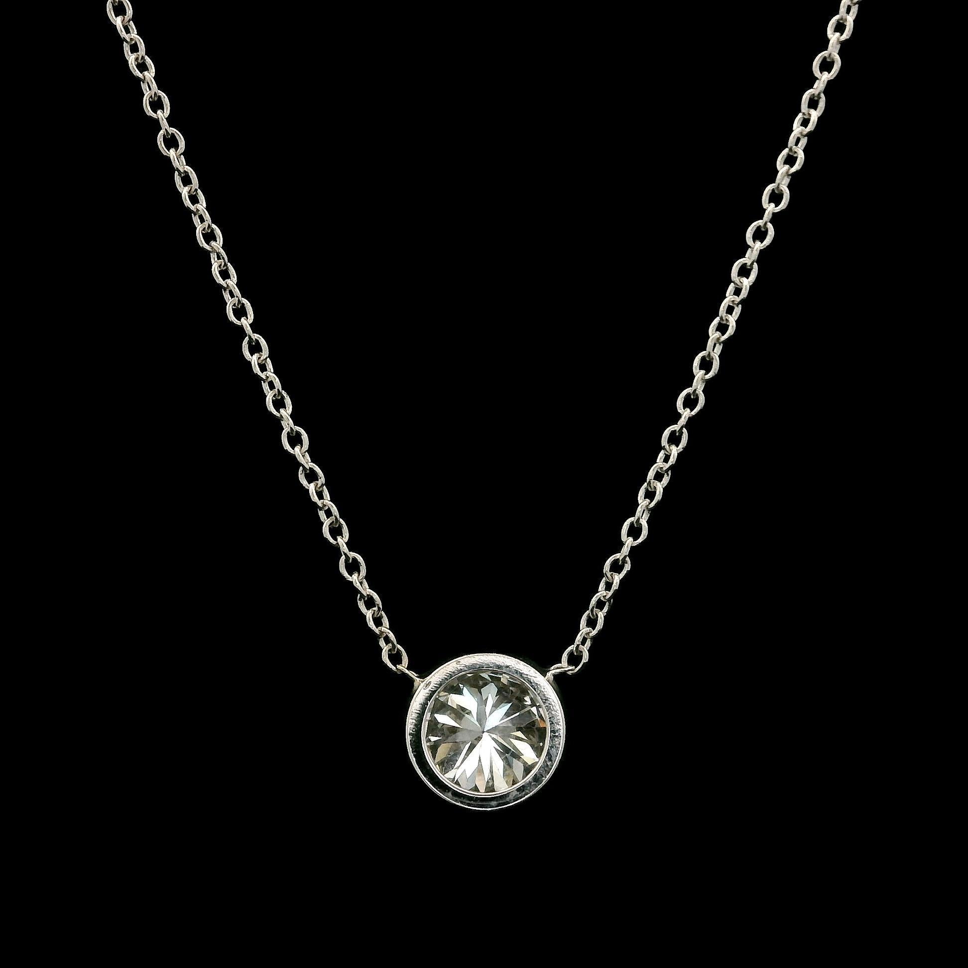 Neu 14k Weißgold 0,60 Karat Lünette Diamant Solitär Anhänger Kette Halskette im Angebot 1