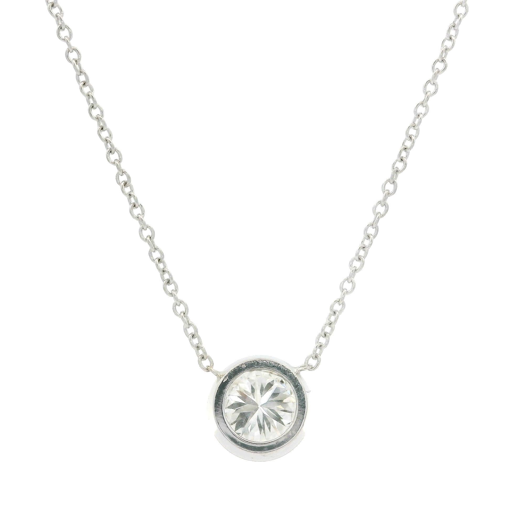 Neu 14k Weißgold 0,60 Karat Lünette Diamant Solitär Anhänger Kette Halskette im Angebot 2