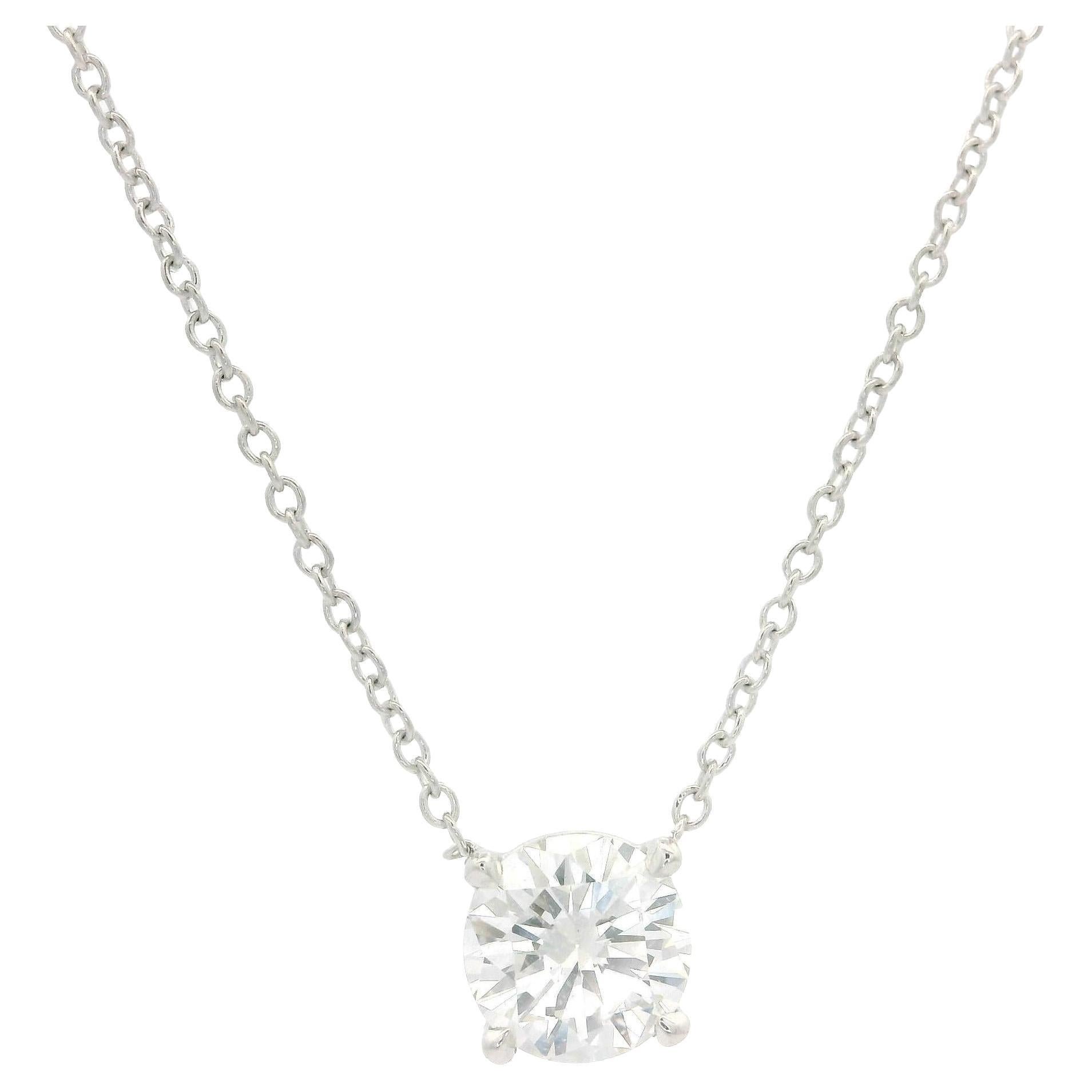 New 14k White Gold 0.68ct Round Diamond Solitaire Pendant Adjustable Necklace