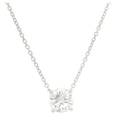 New 14k White Gold 0.68ct Round Diamond Solitaire Pendant Adjustable Necklace