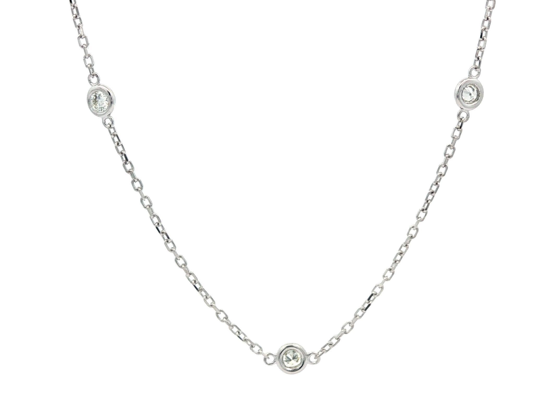 Nuevo Collar de Cadena de Oro Blanco de 14k 0.70ctw Diamante Redondo de 10 Estaciones por Yarda en venta 2