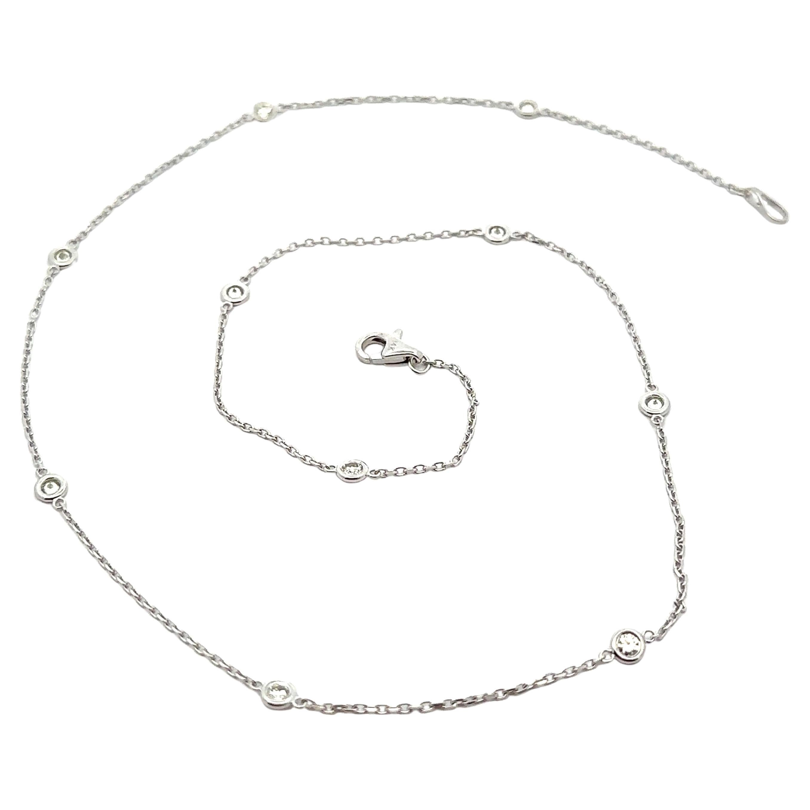 New 14k White Gold 0.70ctw Round Diamond 10 Station By The Yard Chain Necklace