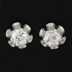 New 14K White Gold 0.76ctw European Diamond Buttercup Prong Flower Stud Earrings