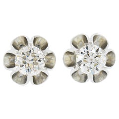 New 14K White Gold 0.76ctw European Diamond Buttercup Prong Flower Stud Earrings