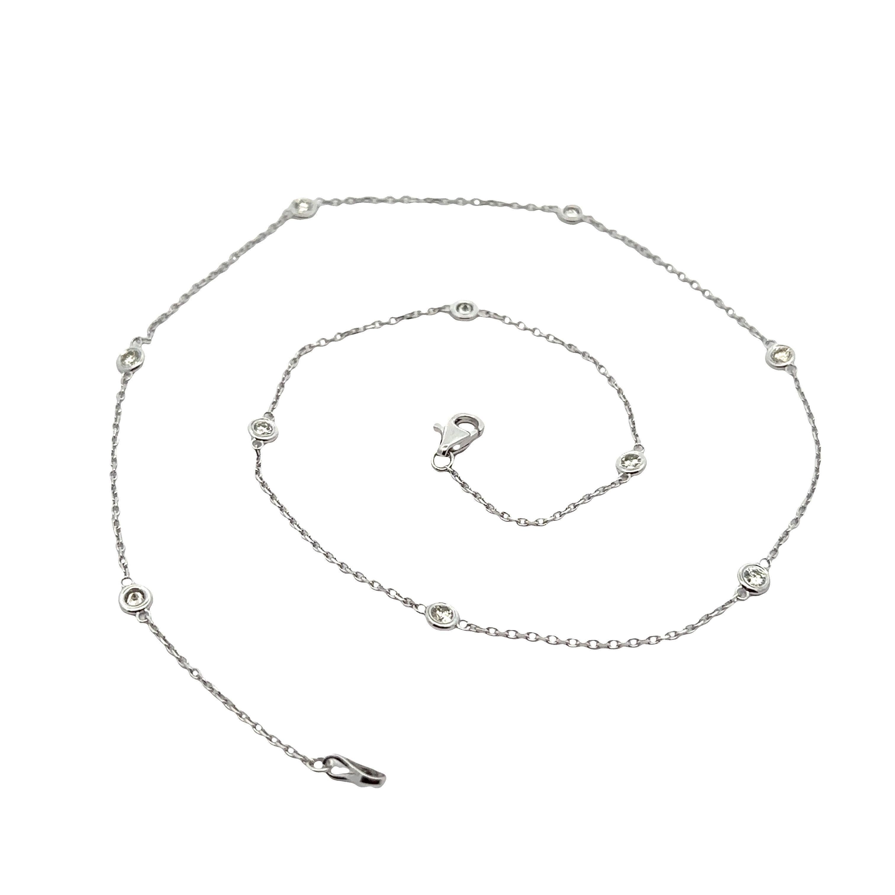 --Stein(e):--
(10) Natürliche Echte Diamanten - Runder Brillantschliff - Brüniert - Farbe H/I - Reinheit SI1-I1 - 0,79ctw (genau)

MATERIAL: Massives 14k Weißgold
Gewicht: 3,5 Gramm
Kettentyp: Durch die Yard Kabel Link
Kettenlänge: 18 Zoll