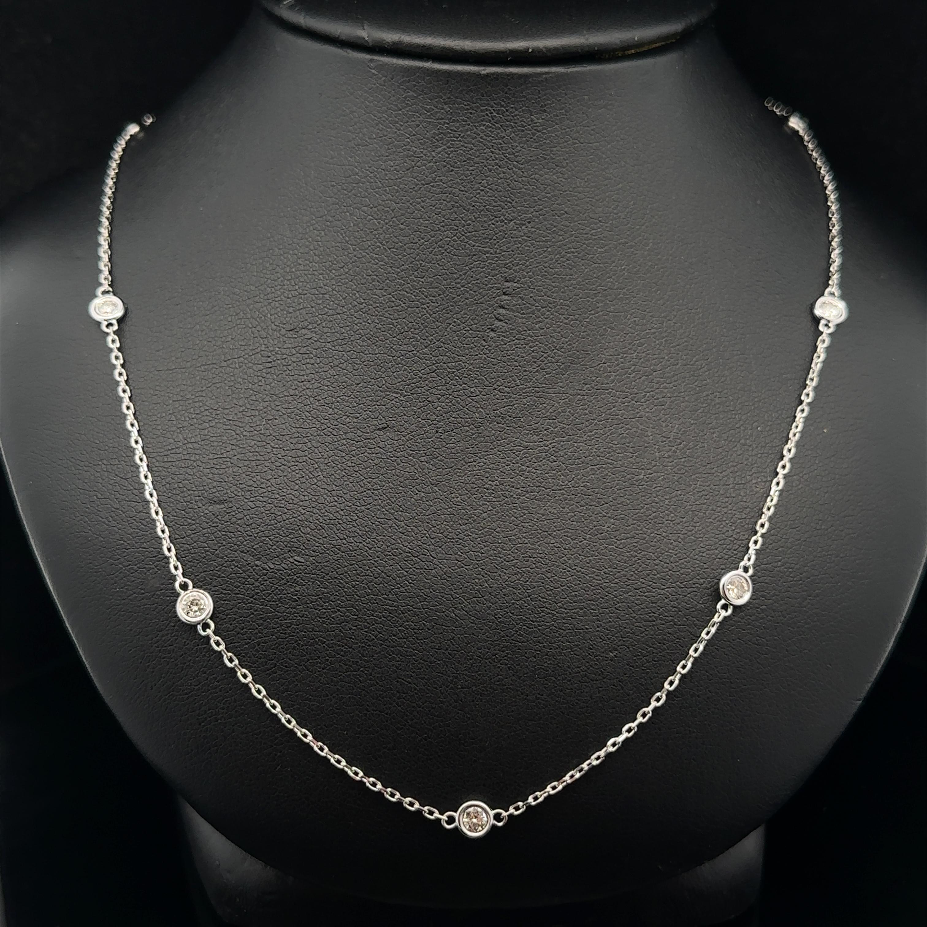 Neu 14k Weißgold 0,79ctw Runde Diamant 10 Station durch die Yard-Kette Halskette (Brillantschliff) im Angebot