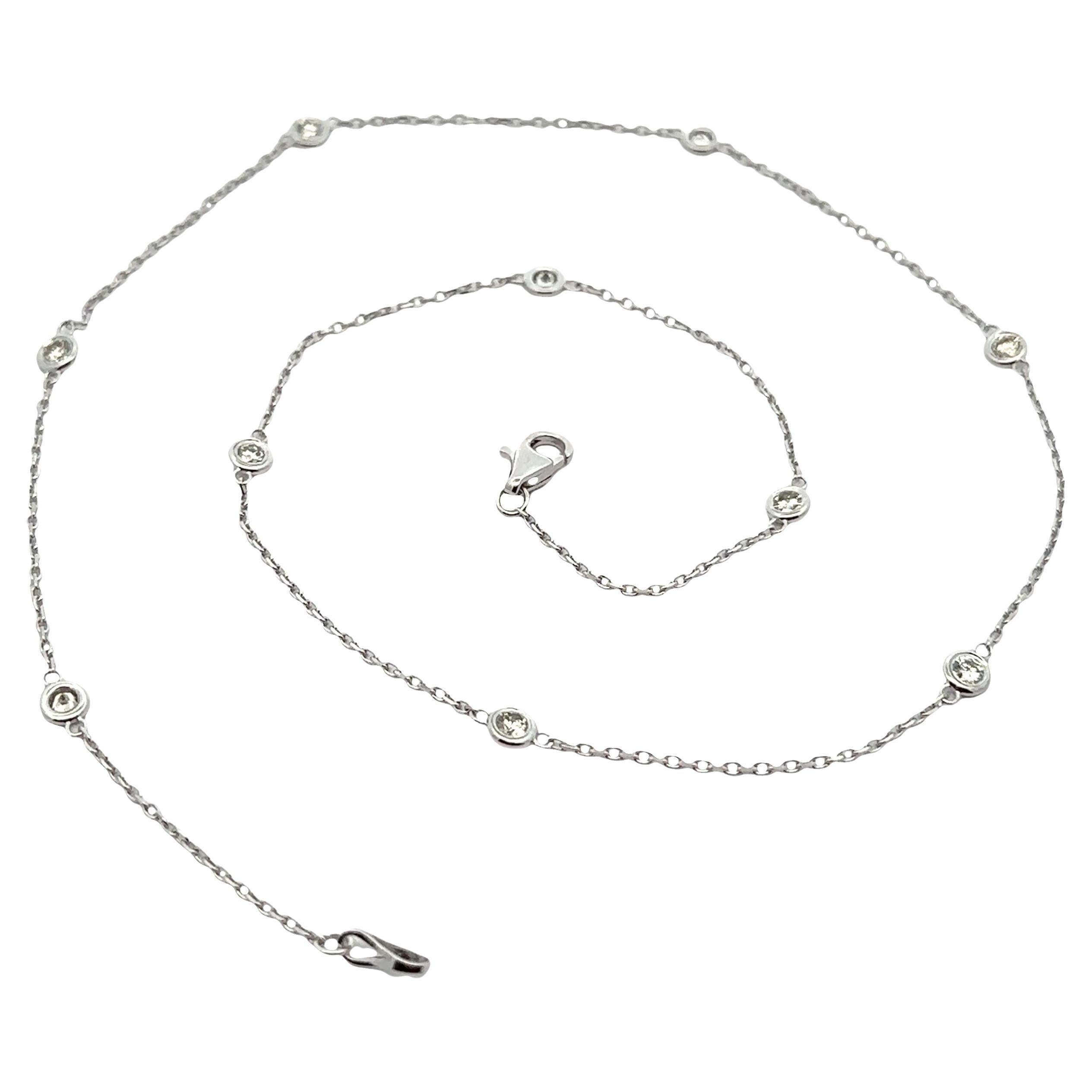 Neu 14k Weißgold 0,79ctw Runde Diamant 10 Station durch die Yard-Kette Halskette im Angebot
