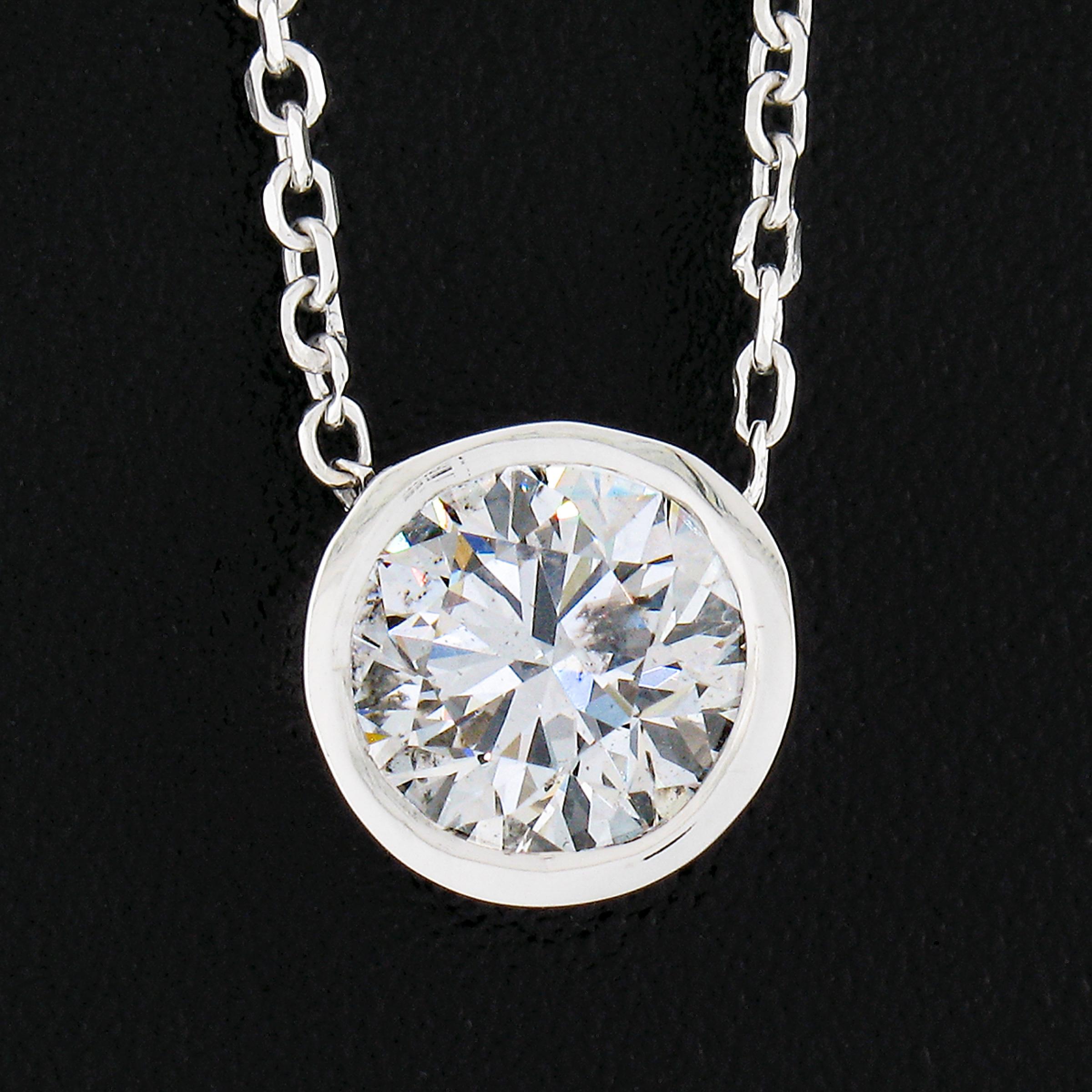 Verstellbarer Solitär-Anhänger, NEU 14k Weißgold 0,80 Karat runde Lünette Diamant Solitär (Rundschliff)