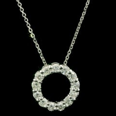 New 14k White Gold 0.80ctw Round Diamond Open Circle Of Life Slide Pendant Chain