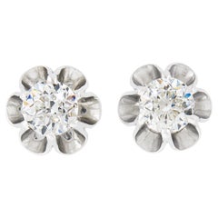 New 14K White Gold 0.85ctw European Diamond Buttercup Prong Flower Stud Earrings