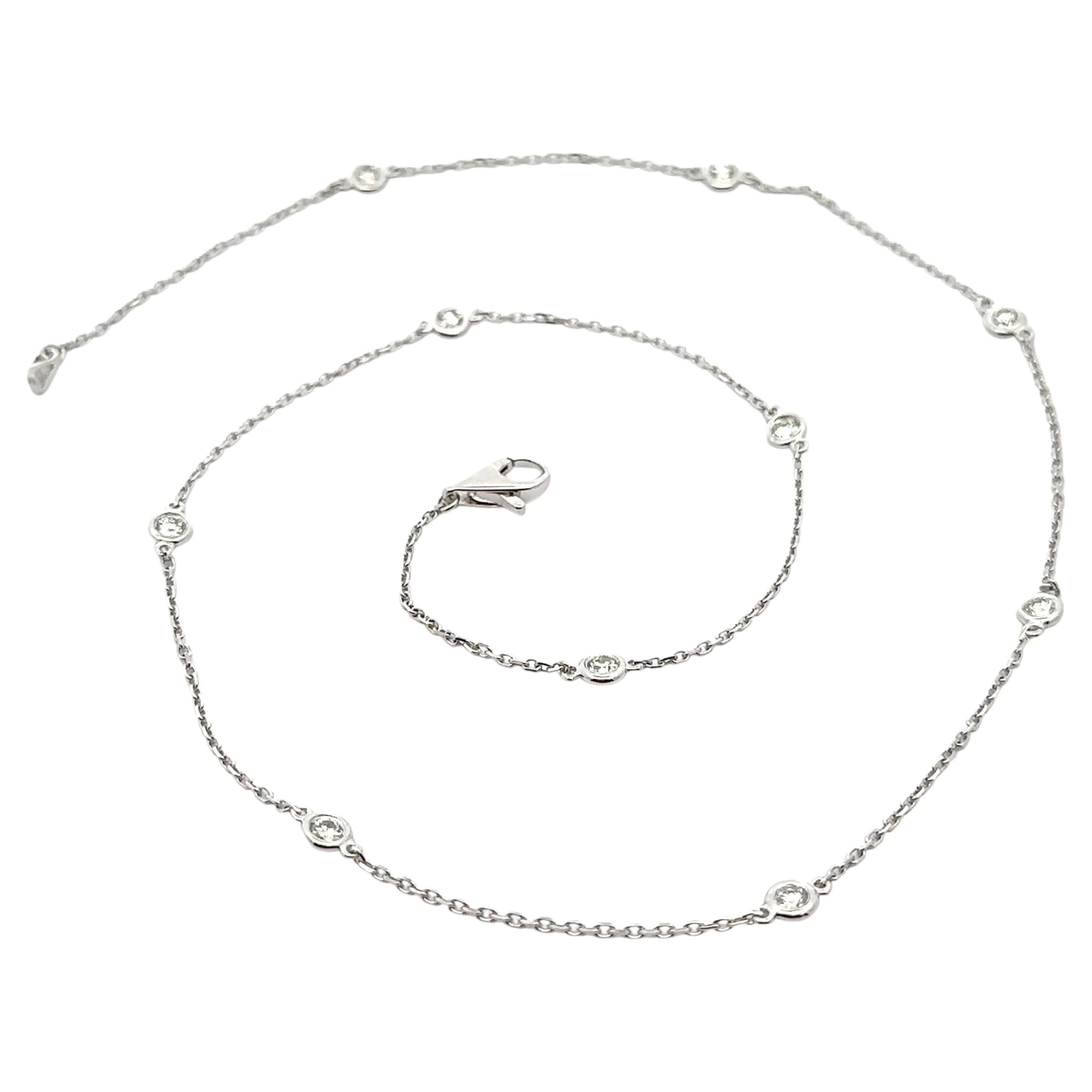 New 14k White Gold 0.85ctw Round Diamond 10 Station By The Yard Chain Necklace