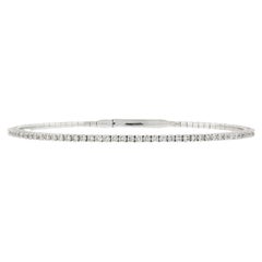 NEW 14k White Gold 0.90ct Round Diamond 6.25" Flexible Stackable Bangle Bracelet