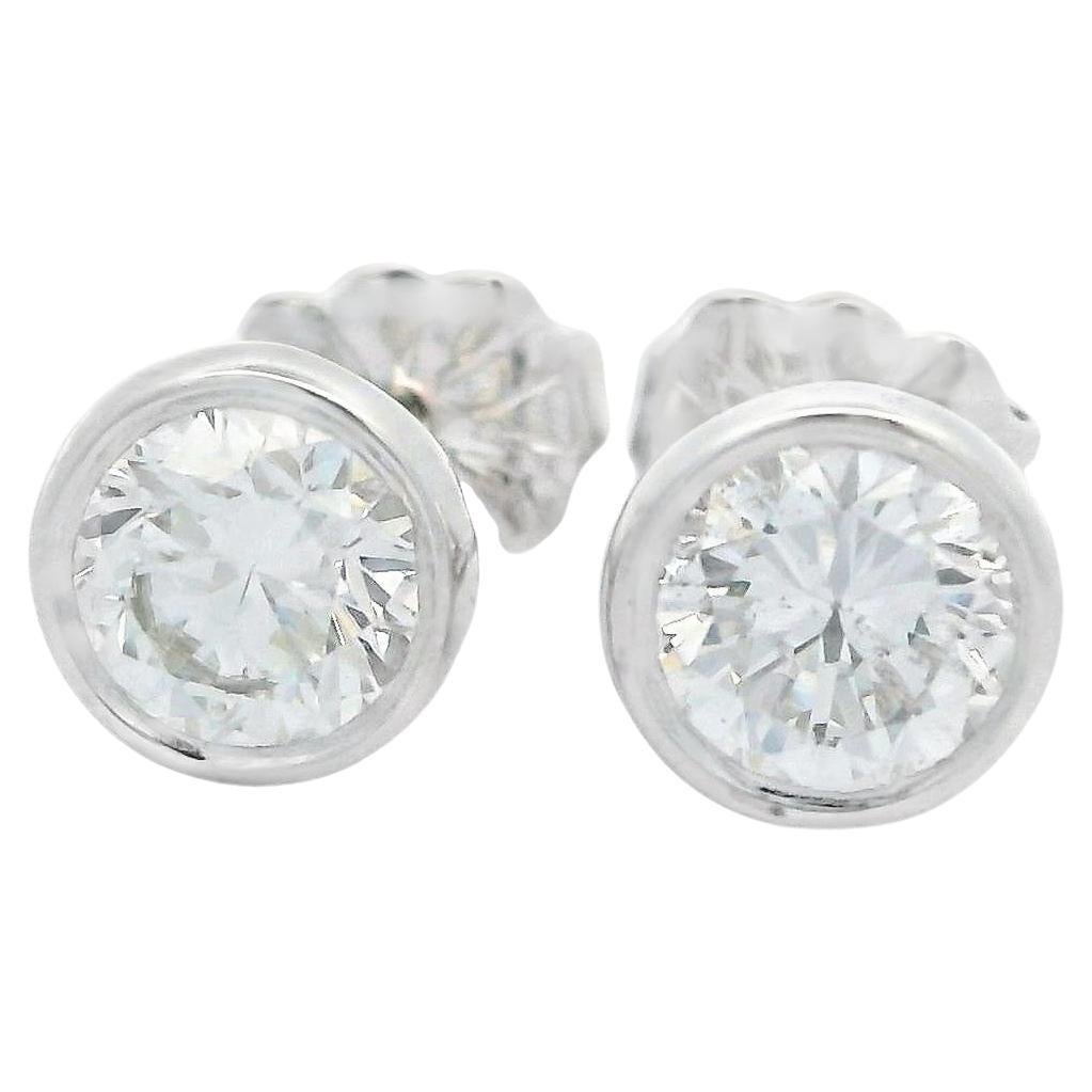 New 14k White Gold 1.01ctw Diamond Martini Bezel Stud Earrings