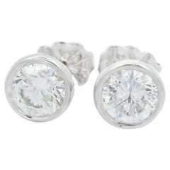 New 14k White Gold 1.01ctw Diamond Martini Bezel Stud Earrings