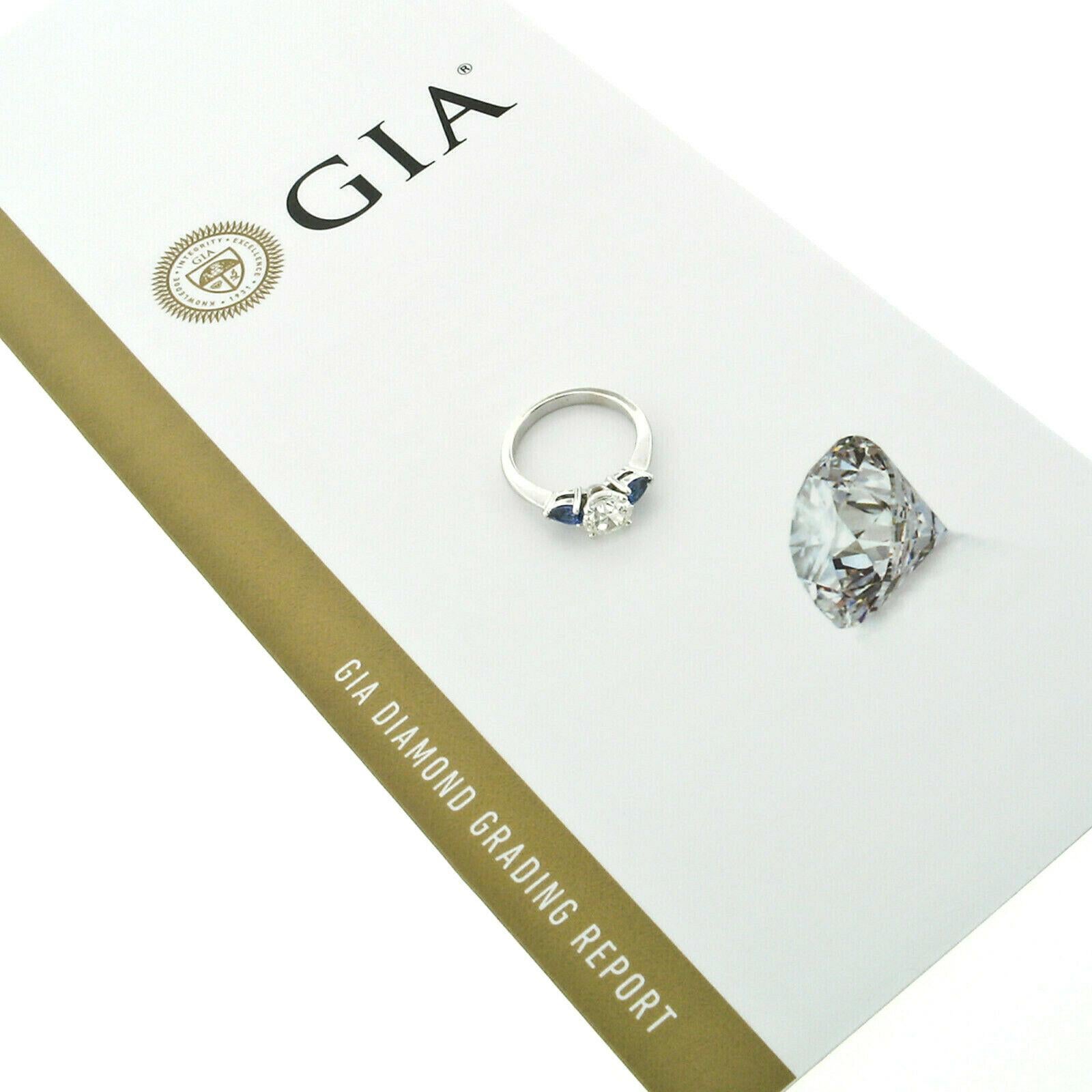New 14k White Gold 1.03ct GIA Round Diamond & Sapphire 3 Stone Engagement Ring For Sale 5