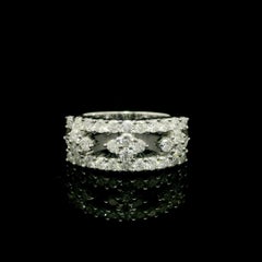 New 14k White Gold 1.03ctw Diamond Cluster Wide Open Cocktail Band Ring
