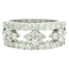 New 14k White Gold 1.03ctw Diamond Cluster Wide Open Cocktail Band Ring