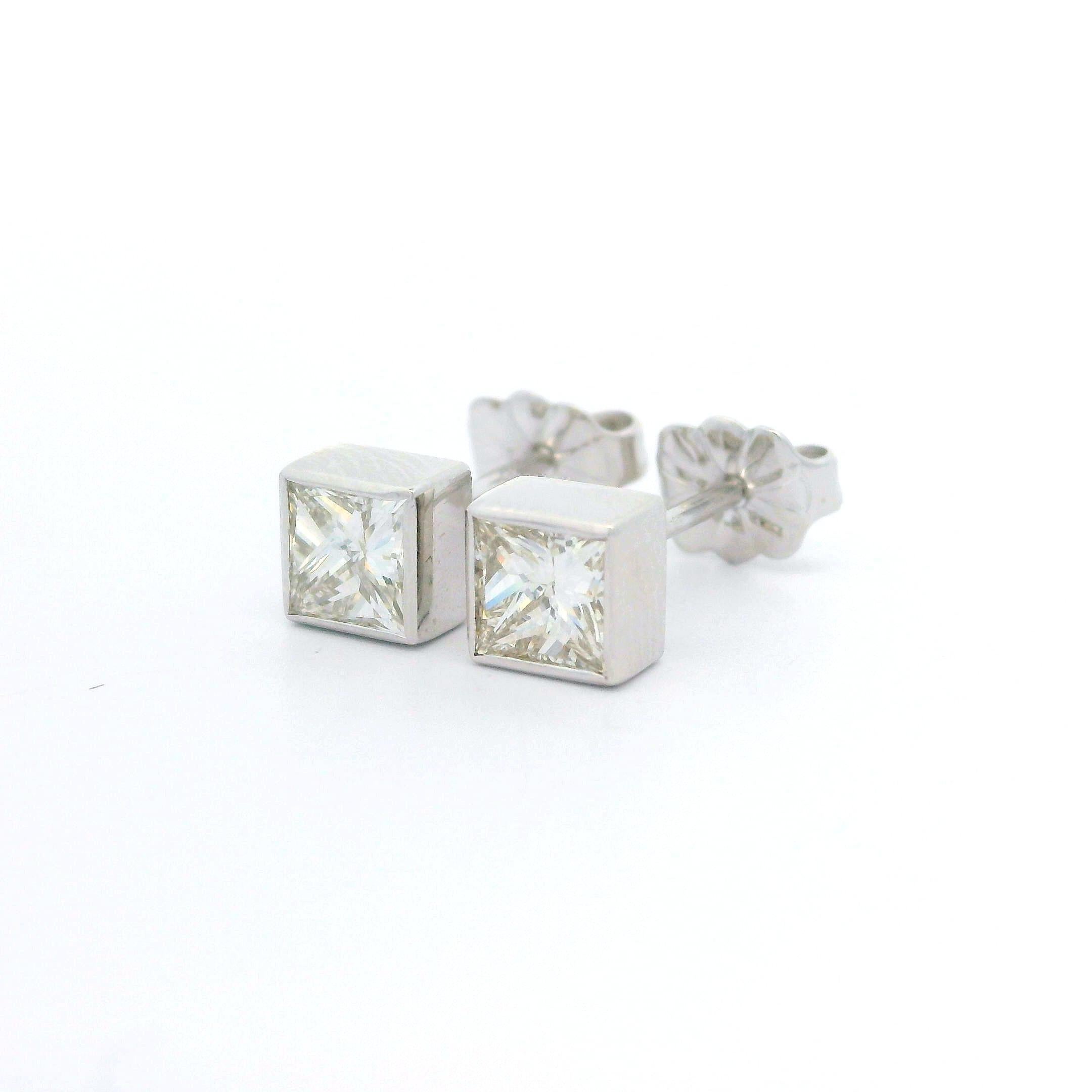 Nuevo Oro Blanco 14k 1.04ctw Diamante Corte Princesa Pendientes Geométricos Cuadrados Corte princesa en venta