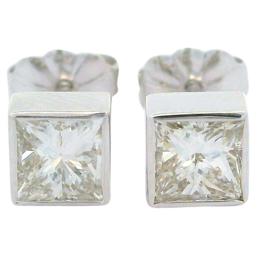 New 14k White Gold 1.04ctw Princess Cut Diamond Geometric Square Stud Earrings