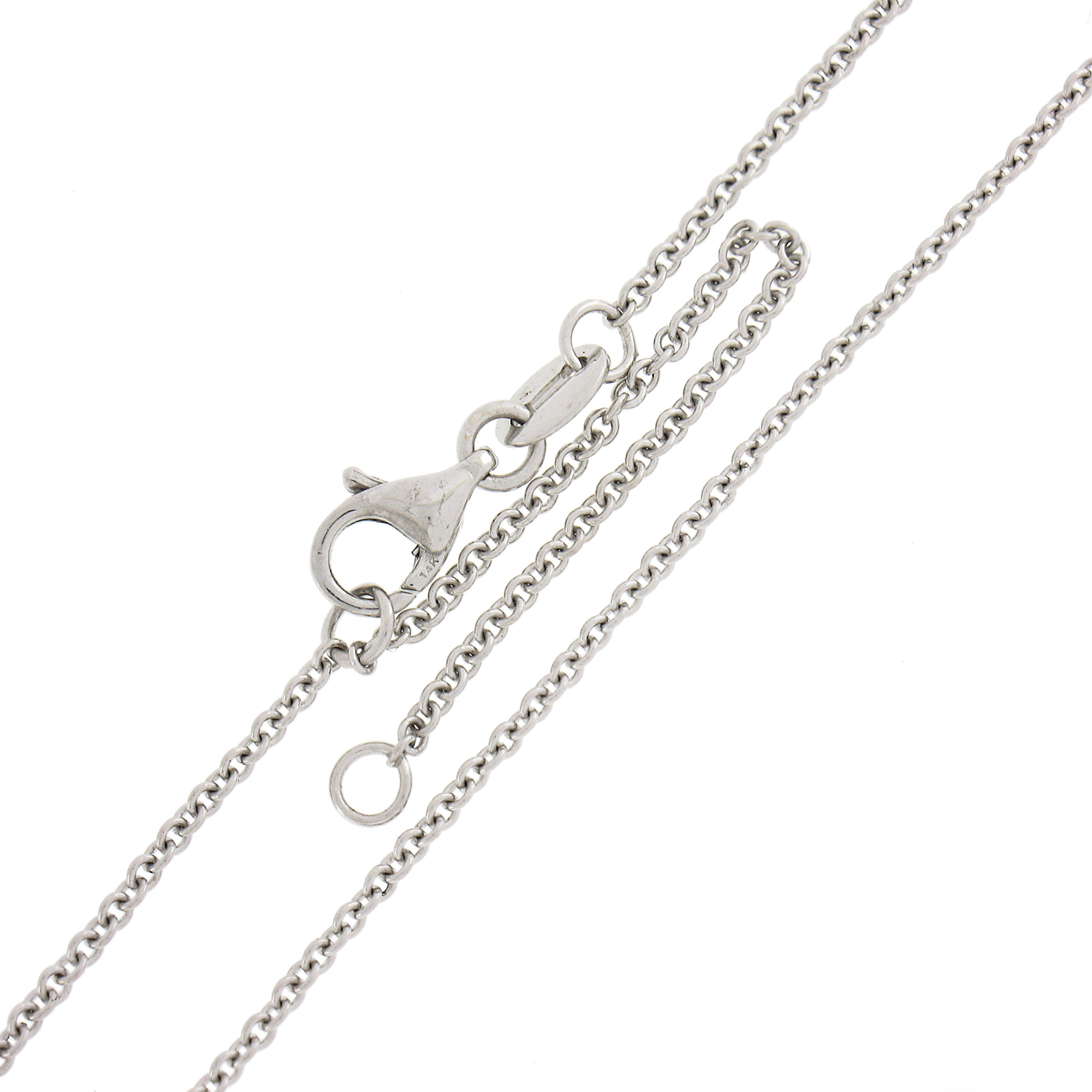 New 14k White Gold 1.07ctw Round Sapphire & Diamond Halo Pendant Chain Necklace For Sale 2