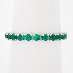 New 14k White Gold 1.10ct Round Brilliant Emerald Eternity Stackable Band Ring