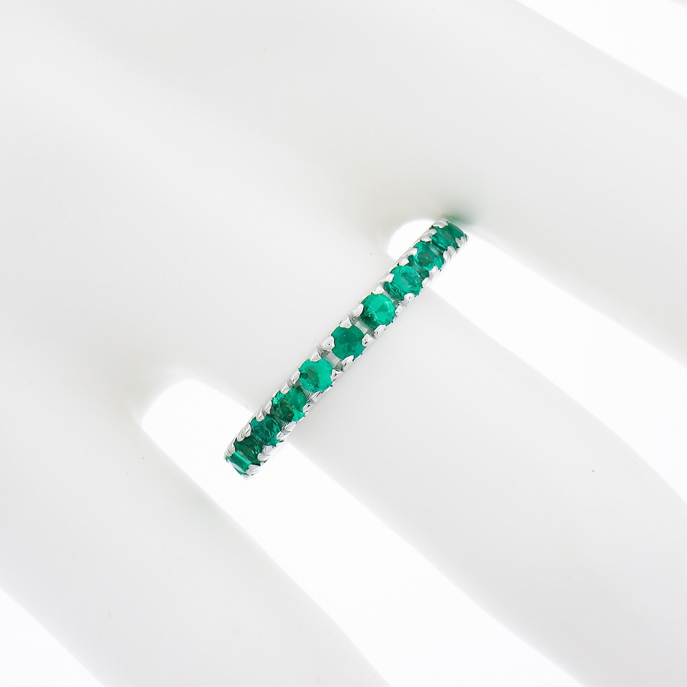 New 14k White Gold 1.10ct Round Brilliant Emerald Eternity Stackable Band Ring In New Condition For Sale In Montclair, NJ