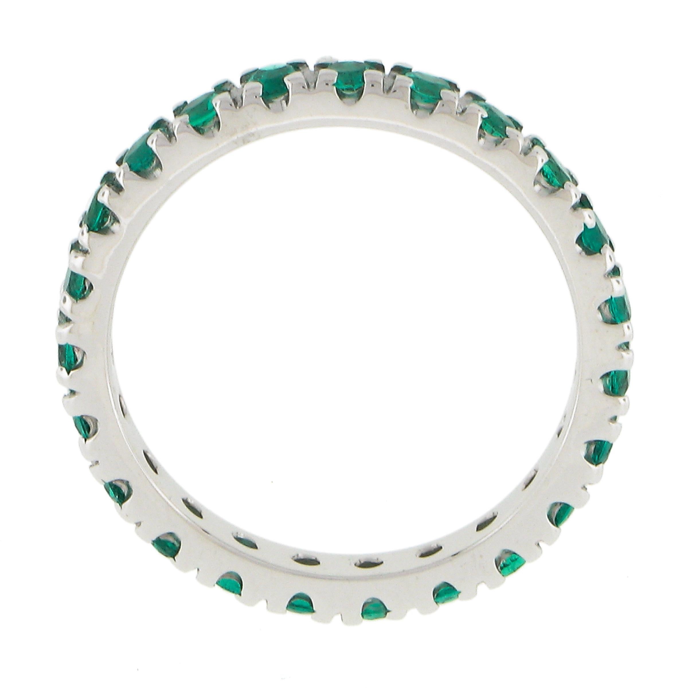 New 14k White Gold 1.10ct Round Brilliant Emerald Eternity Stackable Band Ring For Sale 1