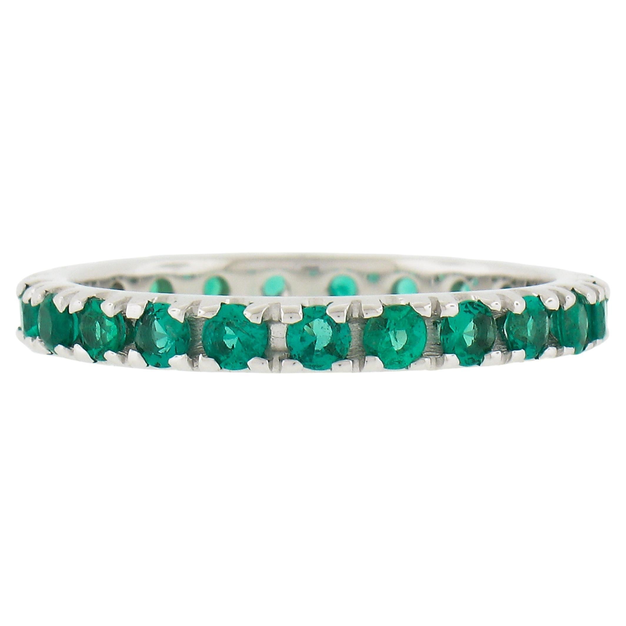 New 14k White Gold 1.10ct Round Brilliant Emerald Eternity Stackable Band Ring