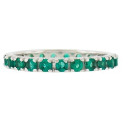 New 14k White Gold 1.10ct Round Brilliant Emerald Eternity Stackable Band Ring