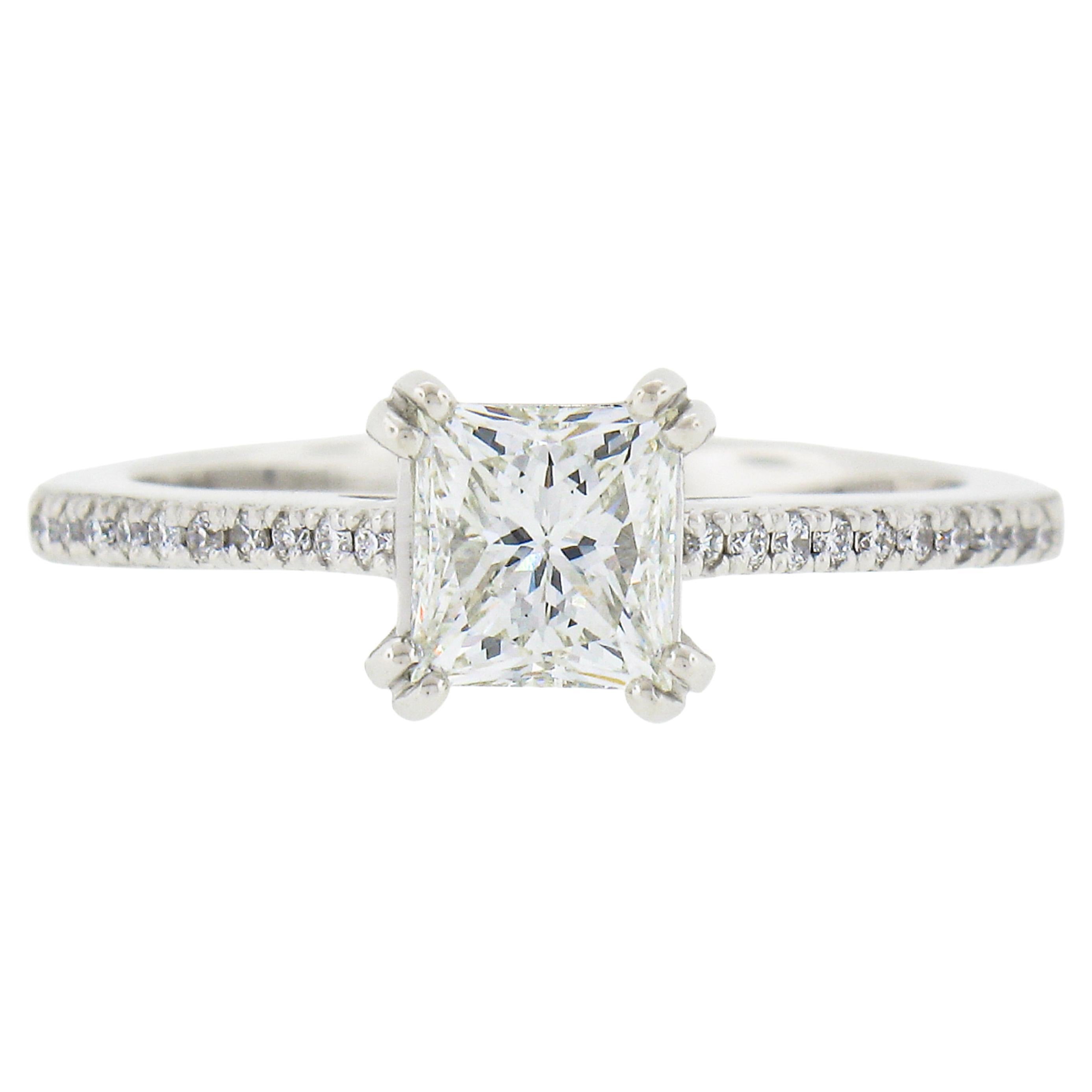 New 14k White Gold 1.12ctw GIA Princess Cut Diamond Solitaire Engagement Ring For Sale