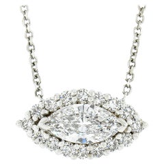 14K White Gold 1.13ct D VS GIA Marquise Diamond Eye Pendant Necklace w/ Halo
