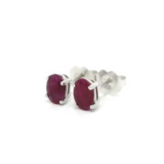 New 14k White Gold 1.20ctw Oval Cut Ruby Stud Ears w/ Butterfly Closures