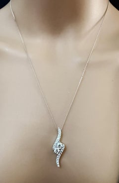 New 14k White Gold 1.36 Carat Diamond Bypass Pendant Necklace 17 - 19 Inches