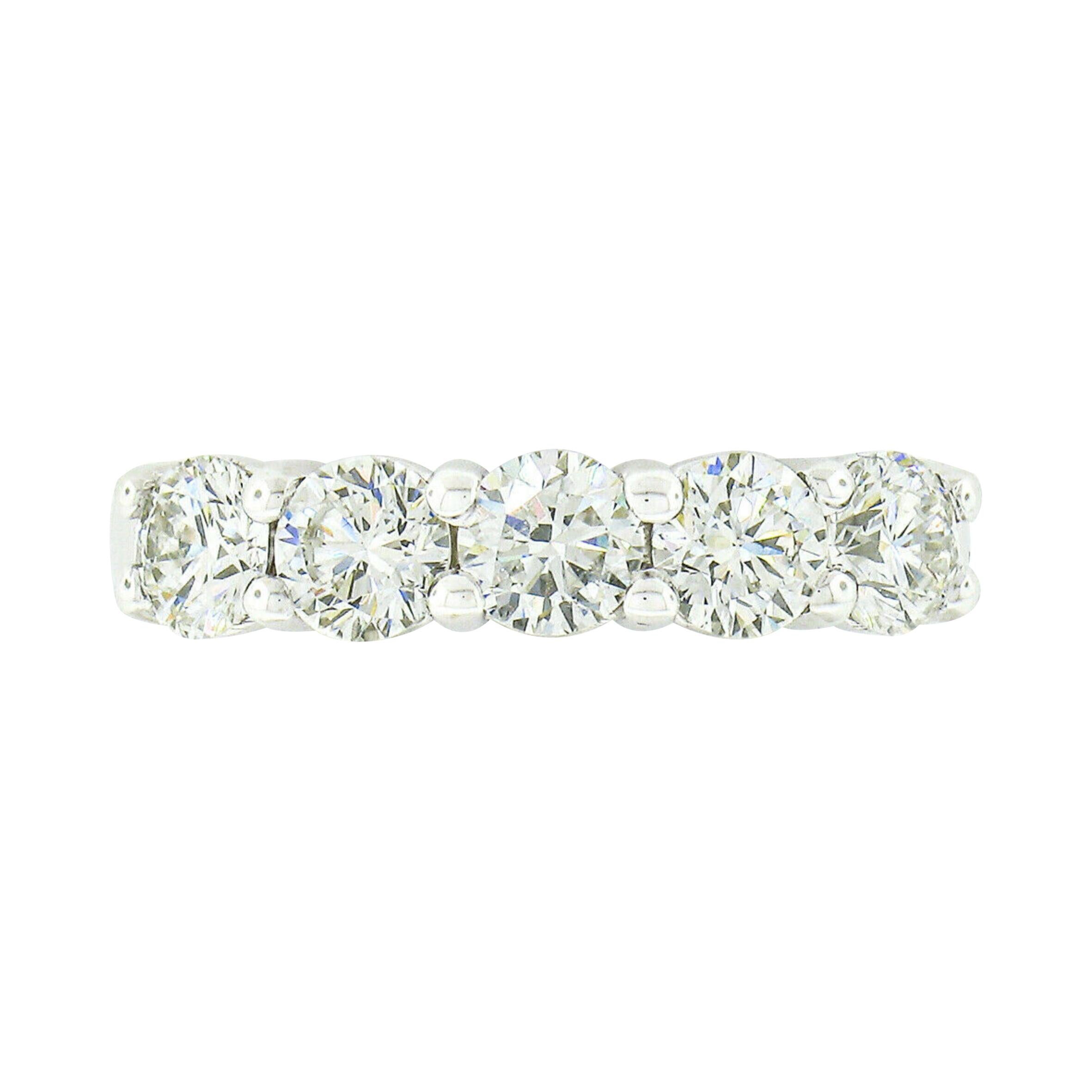 New 14k White Gold 1.38ctw Round Prong Diamond 5 Stone Classic Wedding Band Ring