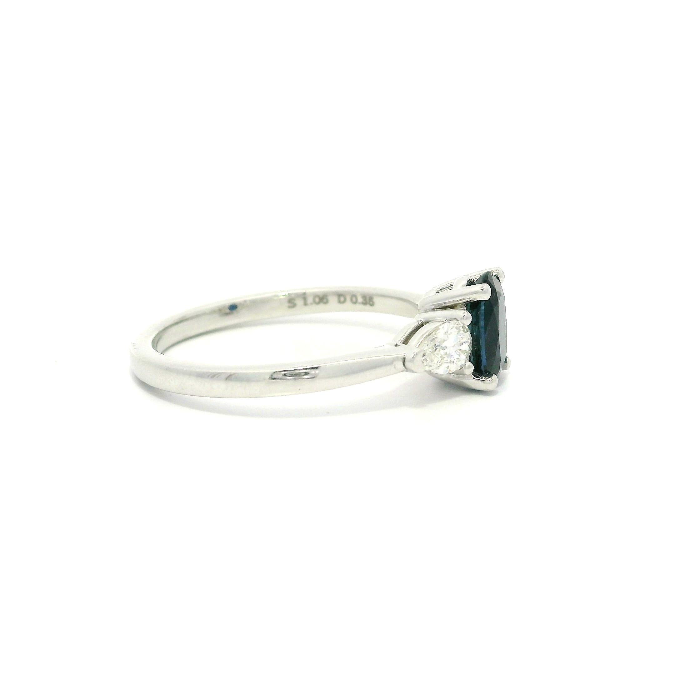 Brilliant Cut New 14k White Gold 1.41ctw GIA Oval Royal Blue Sapphire w/ Pear Diamonds Ring For Sale