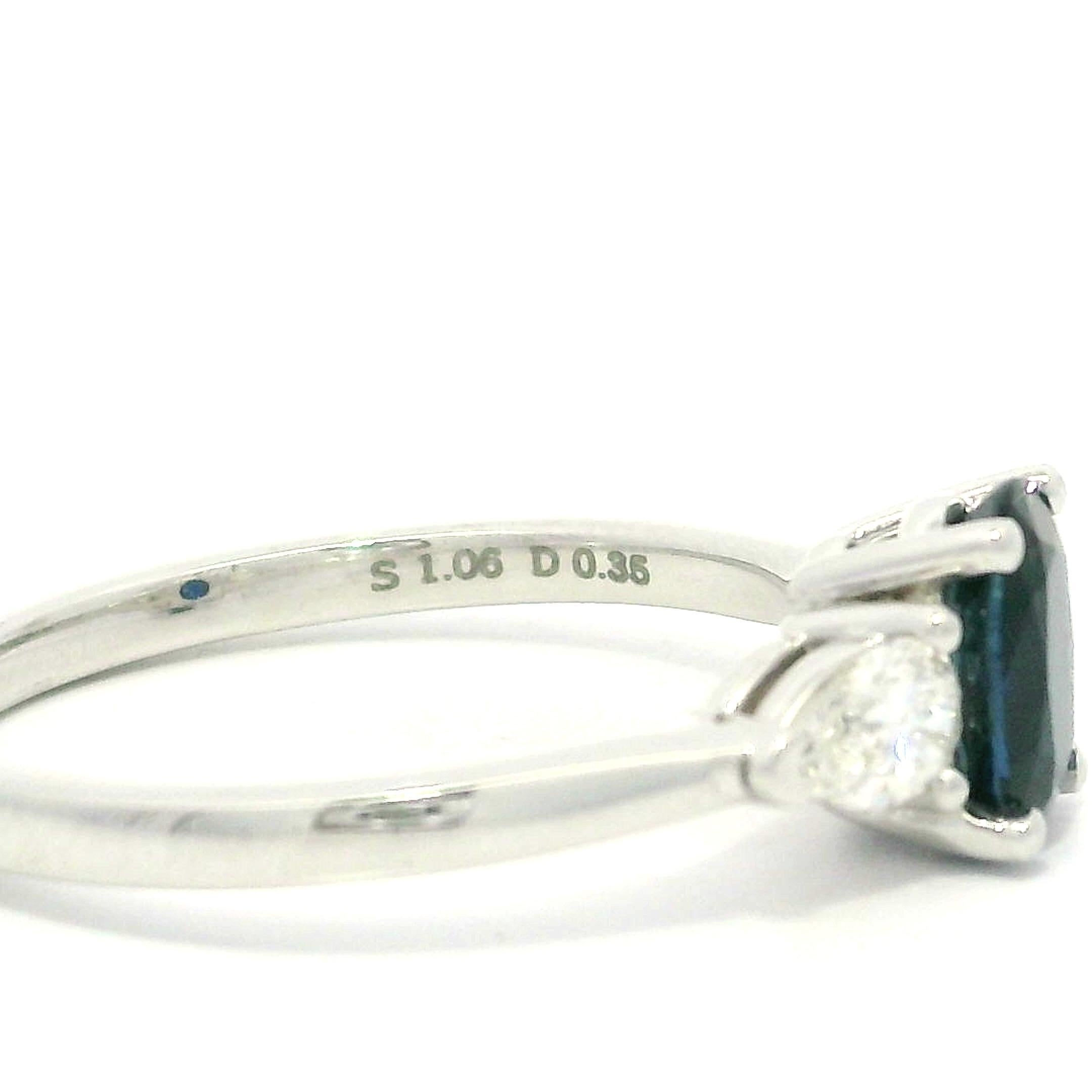 New 14k White Gold 1.41ctw GIA Oval Royal Blue Sapphire w/ Pear Diamonds Ring In New Condition For Sale In Montclair, NJ