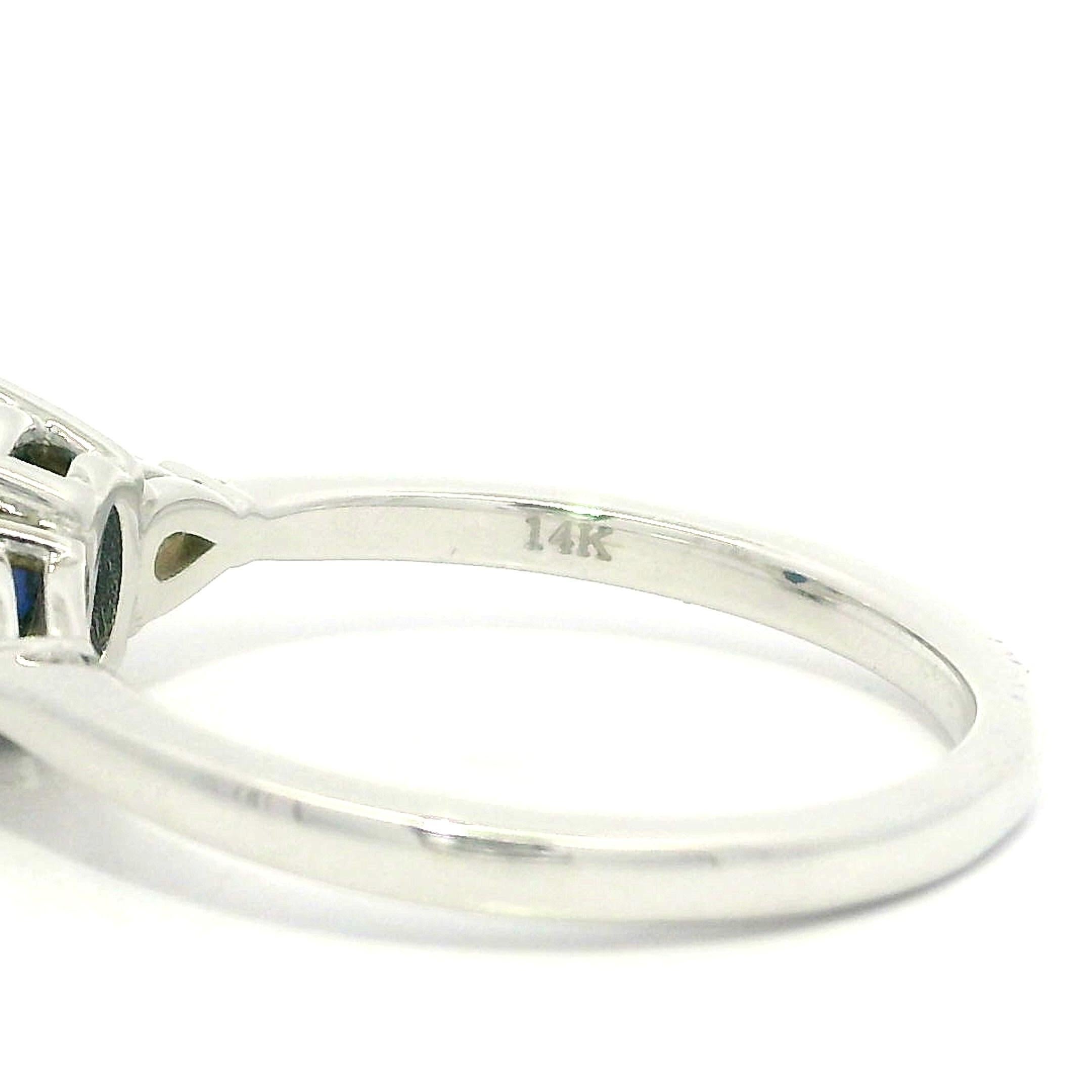 Women's New 14k White Gold 1.41ctw GIA Oval Royal Blue Sapphire w/ Pear Diamonds Ring For Sale