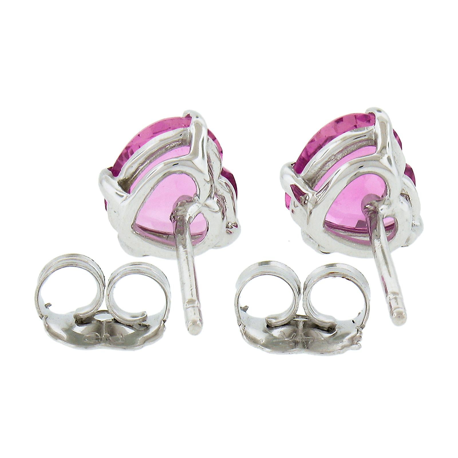 Heart Cut New 14K White Gold 1.44ctw Heart Prong Set Pink Sapphire Solitaire Stud Earrings For Sale