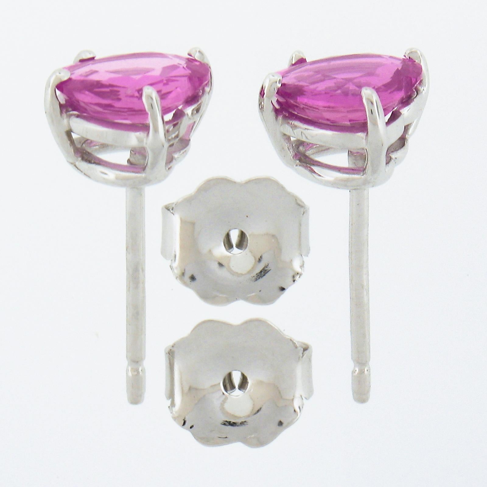 Women's New 14K White Gold 1.44ctw Heart Prong Set Pink Sapphire Solitaire Stud Earrings For Sale