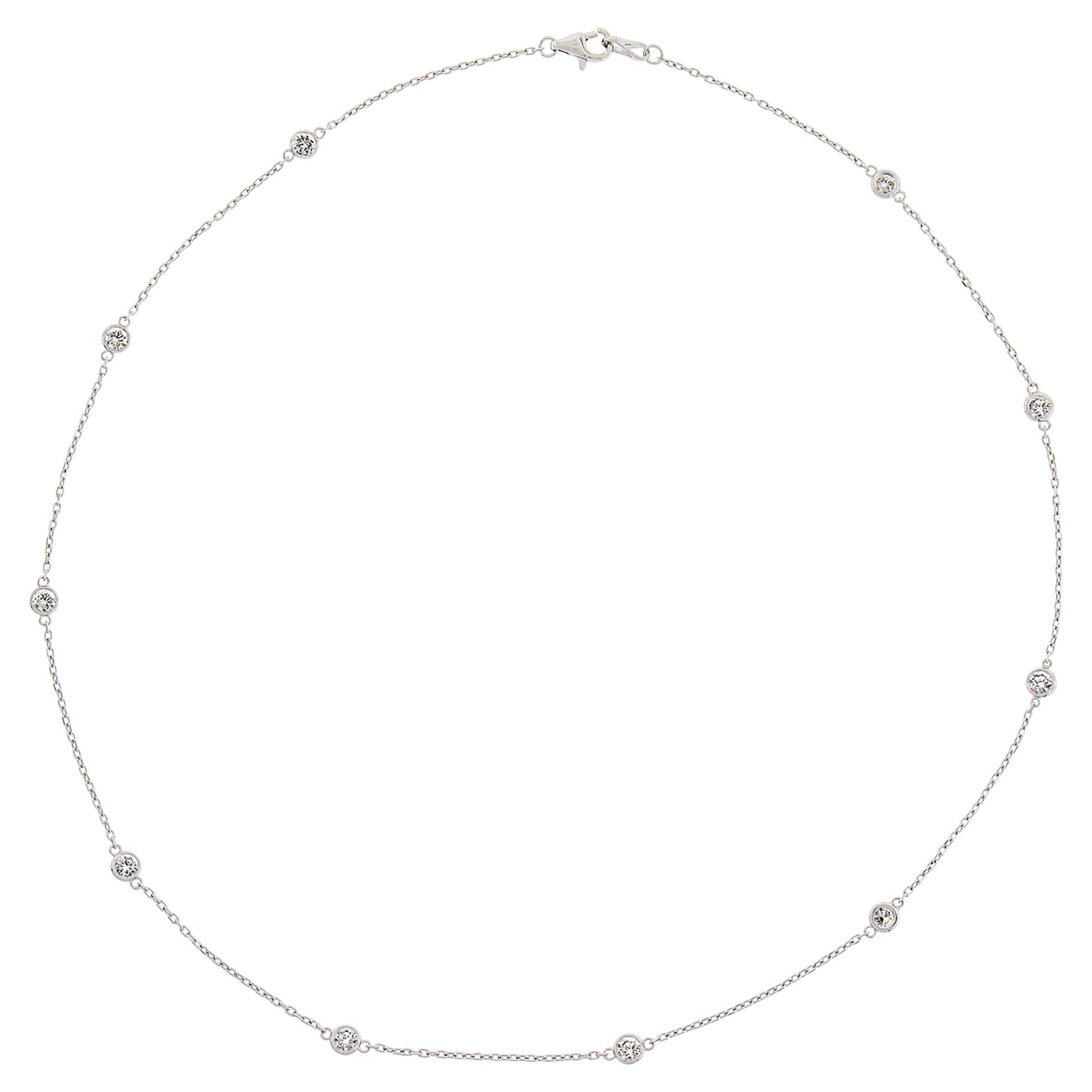 NEW 14K White Gold 1.45ctw Station Round Diamond 18" by the Yard Chain Necklace For Sale