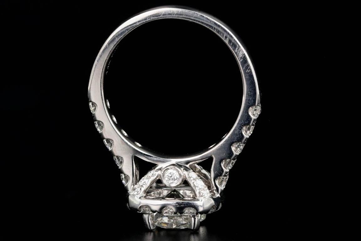 New 14K White Gold 1.51 Carat Round Brilliant Cut Diamond Halo Engagement Ring 1