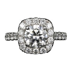 New 14K White Gold 1.51 Carat Round Brilliant Cut Diamond Halo Engagement Ring