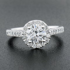 New 14k White Gold 1.59ctw GIA Round Diamond w/ Halo Classic Engagement Ring