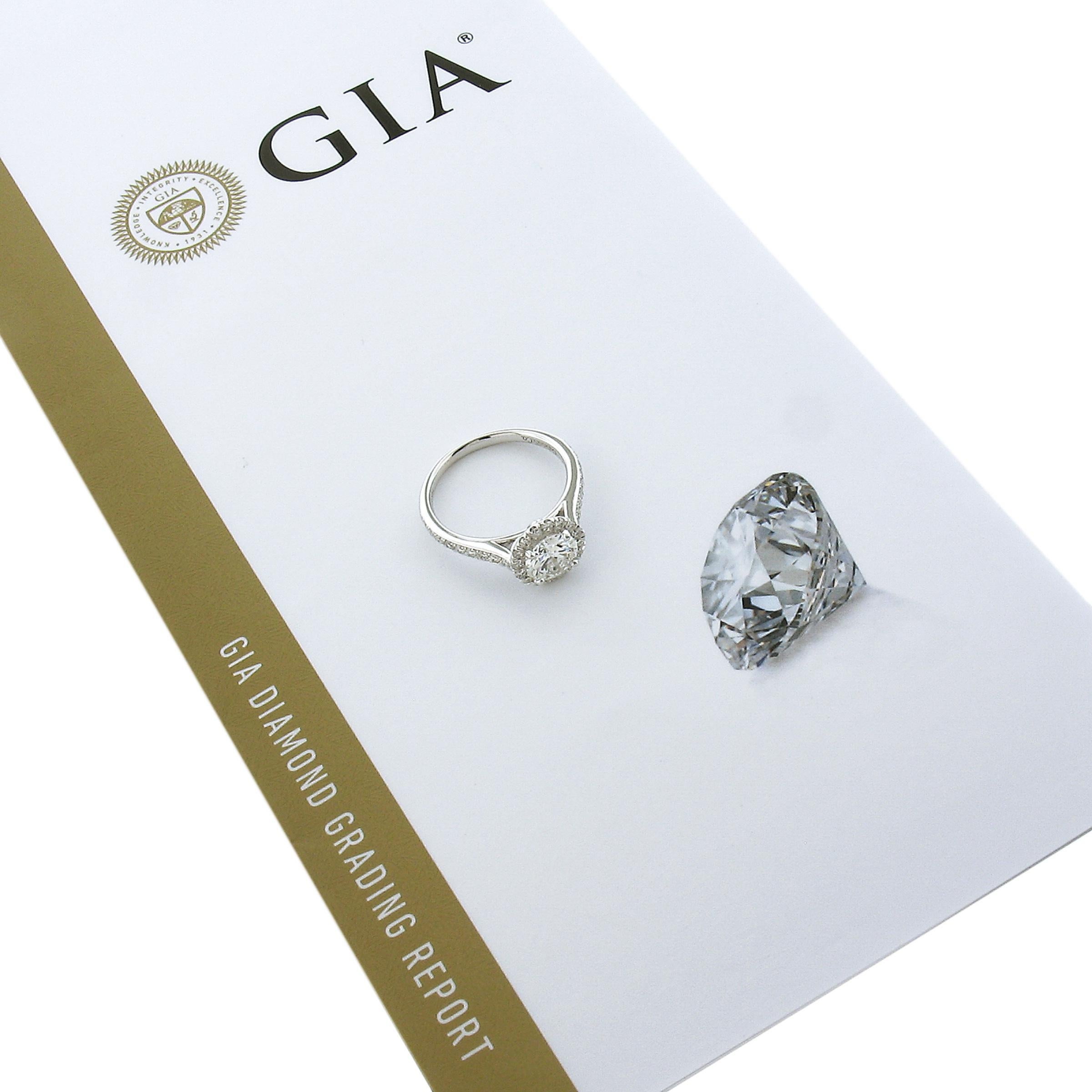 New 14k Weißgold 1,59ctw GIA Runde Diamant w / Halo Classic Verlobungsring (Rundschliff) im Angebot